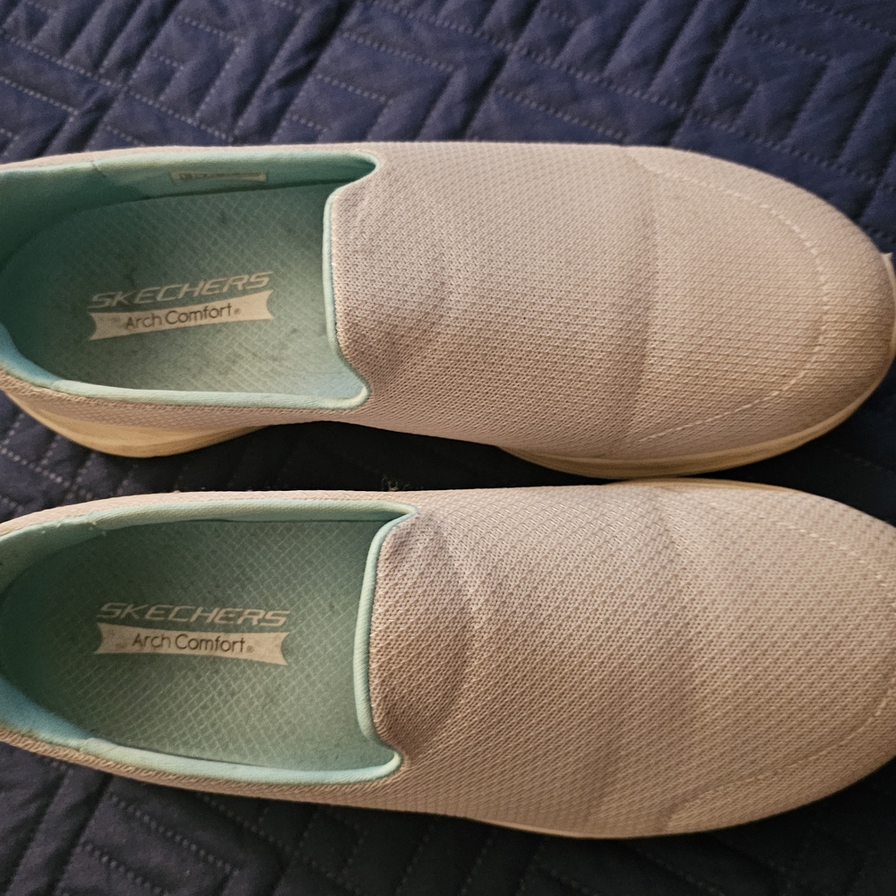 Skechers Light Gray and Teal Slip-On Shoes